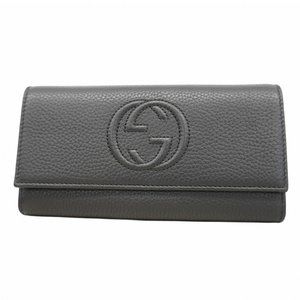 Gucci Soho Long Wallet 282414 Leather Black Champagne Women's